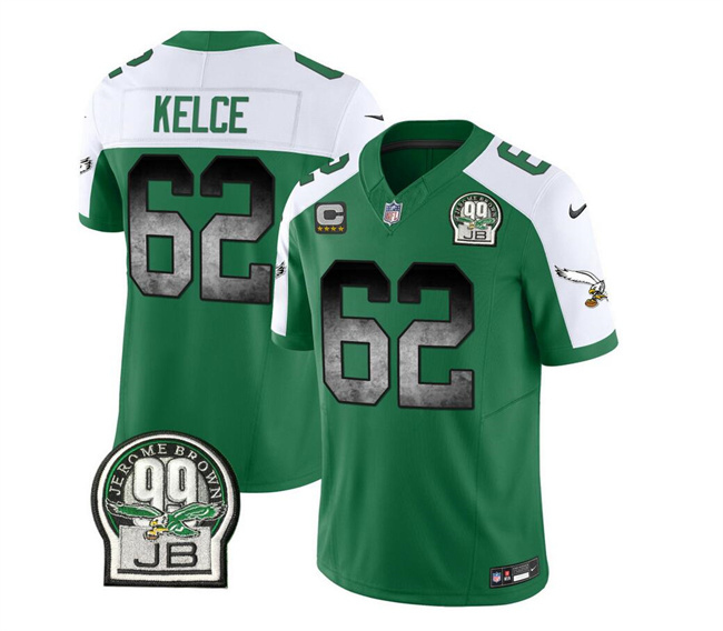 Men's Philadelphia Eagles #62 Jason Kelce Green/White 2023 F.U.S.E. With 4-star C Patch Throwback Vapor Untouchable Limited Football Stitched Jersey